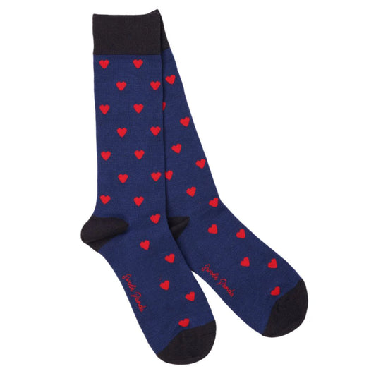 Red Hearts on Navy Bamboo Socks  4-7 UK