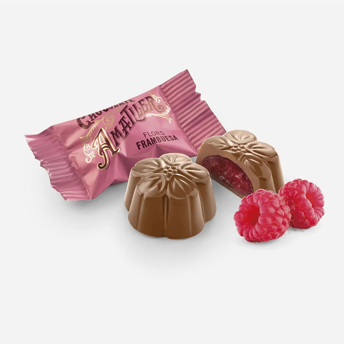 Milk Chocolate Raspberry Flower Pralines 72g