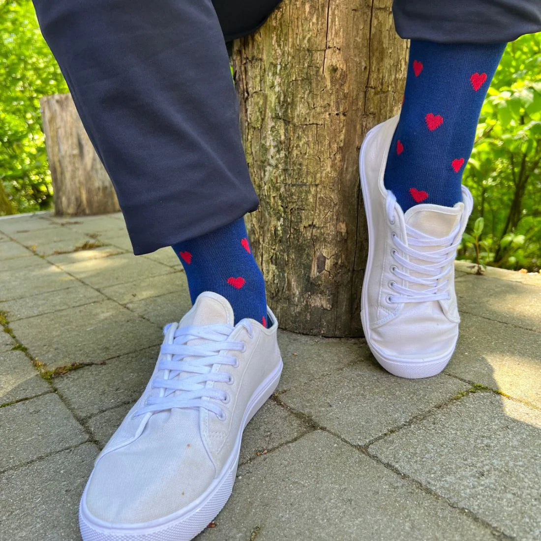 Blue with Red Hearts Swole Panda Bamboo Socks 7-11 UK