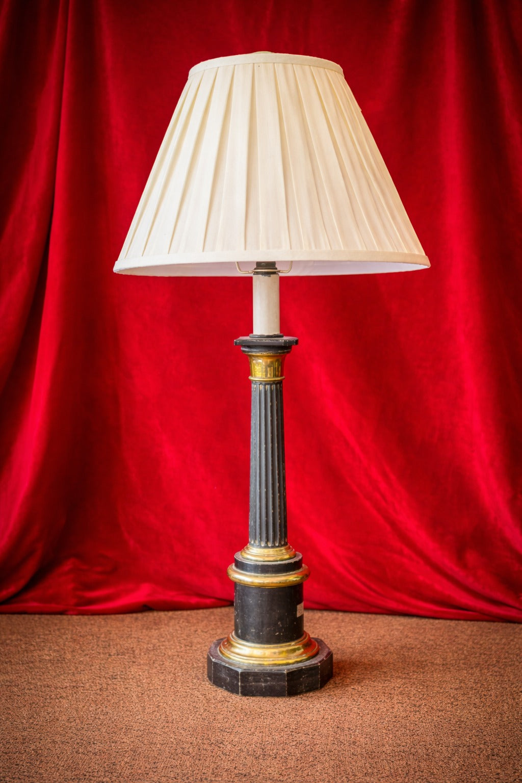 19th-century brass-mounted tole lamp