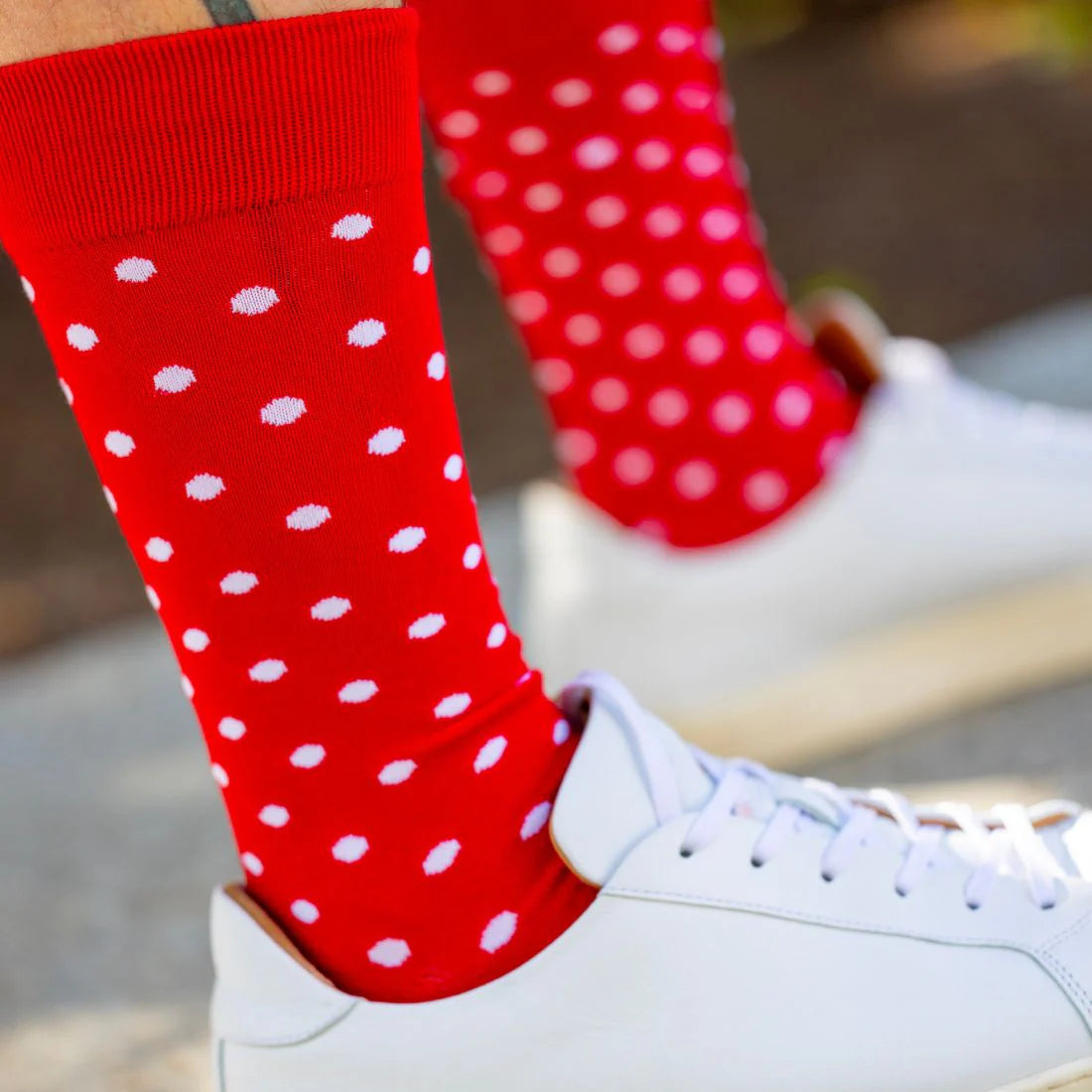 Red With White Polka Dot Bamboo Socks 7-11 UK