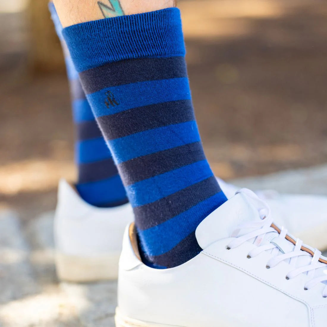 Blue And Charcoal Striped Swole Panda Bamboo Socks 7-11 UK