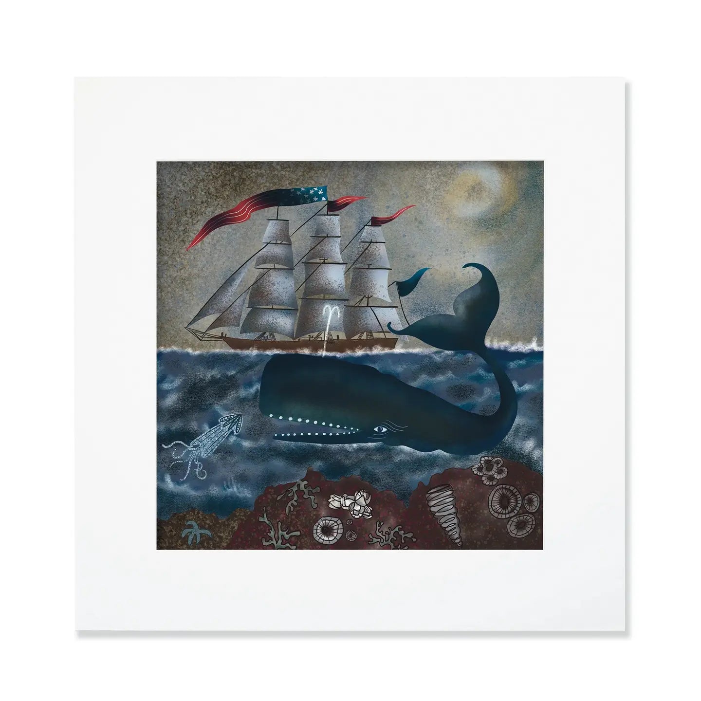 The Whale & the Squid Art Print Unframed - Cream Cornwall