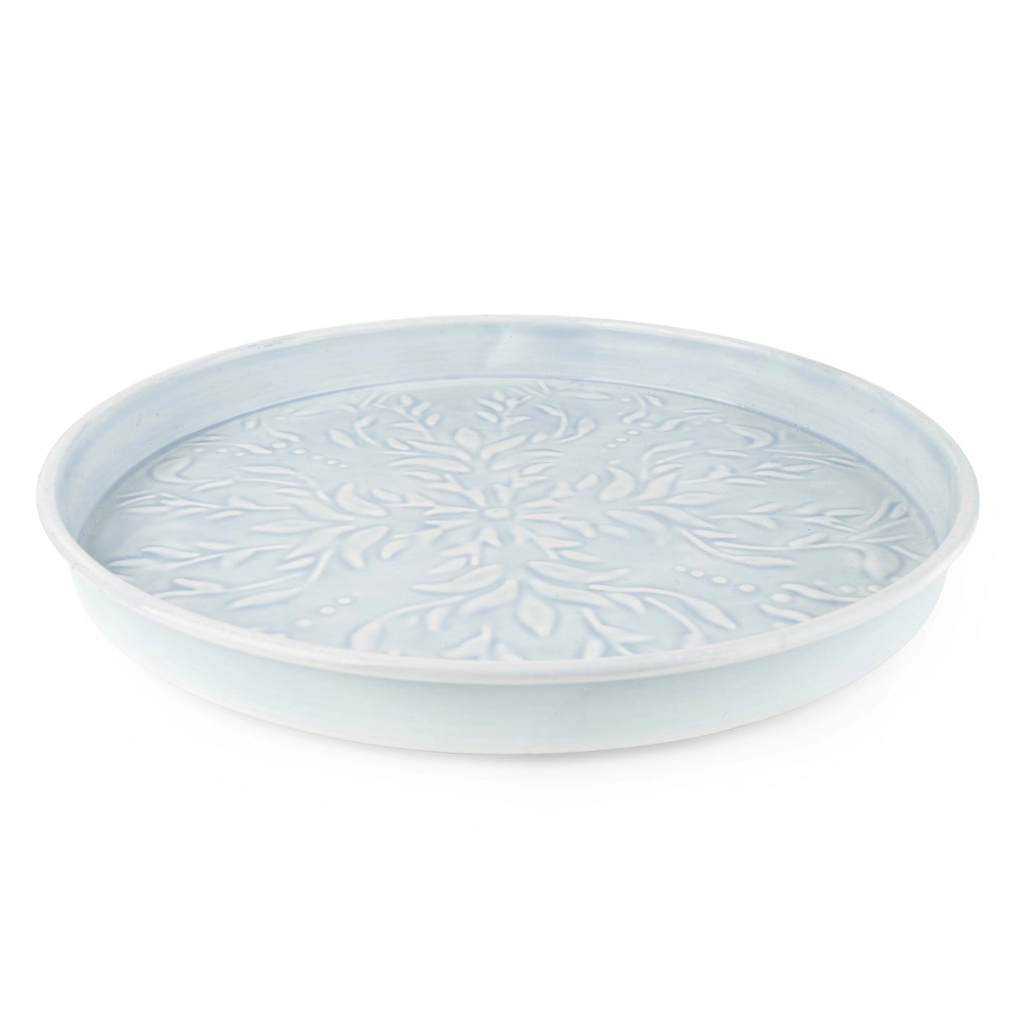 32cm Round Embossed Metal Tray - Powder Blue