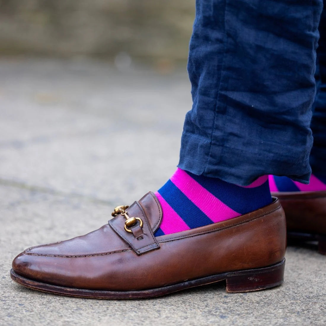 Pink And Royal Blue Striped Swole Panda Bamboo Socks 7-11 UK