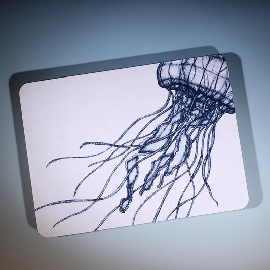 Blue and White Jellyfish Design Placemat - Cream Cornwall