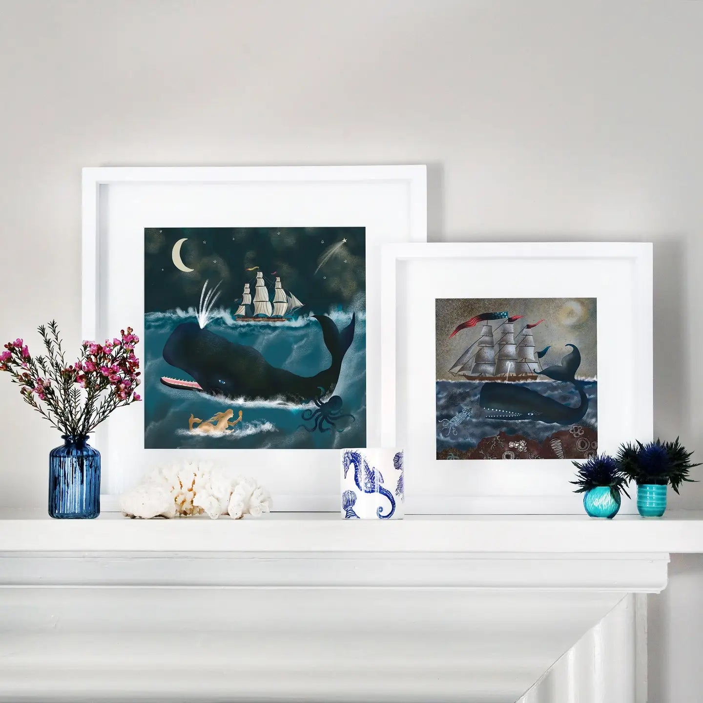 The Whale & the Squid Art Print Unframed - Cream Cornwall