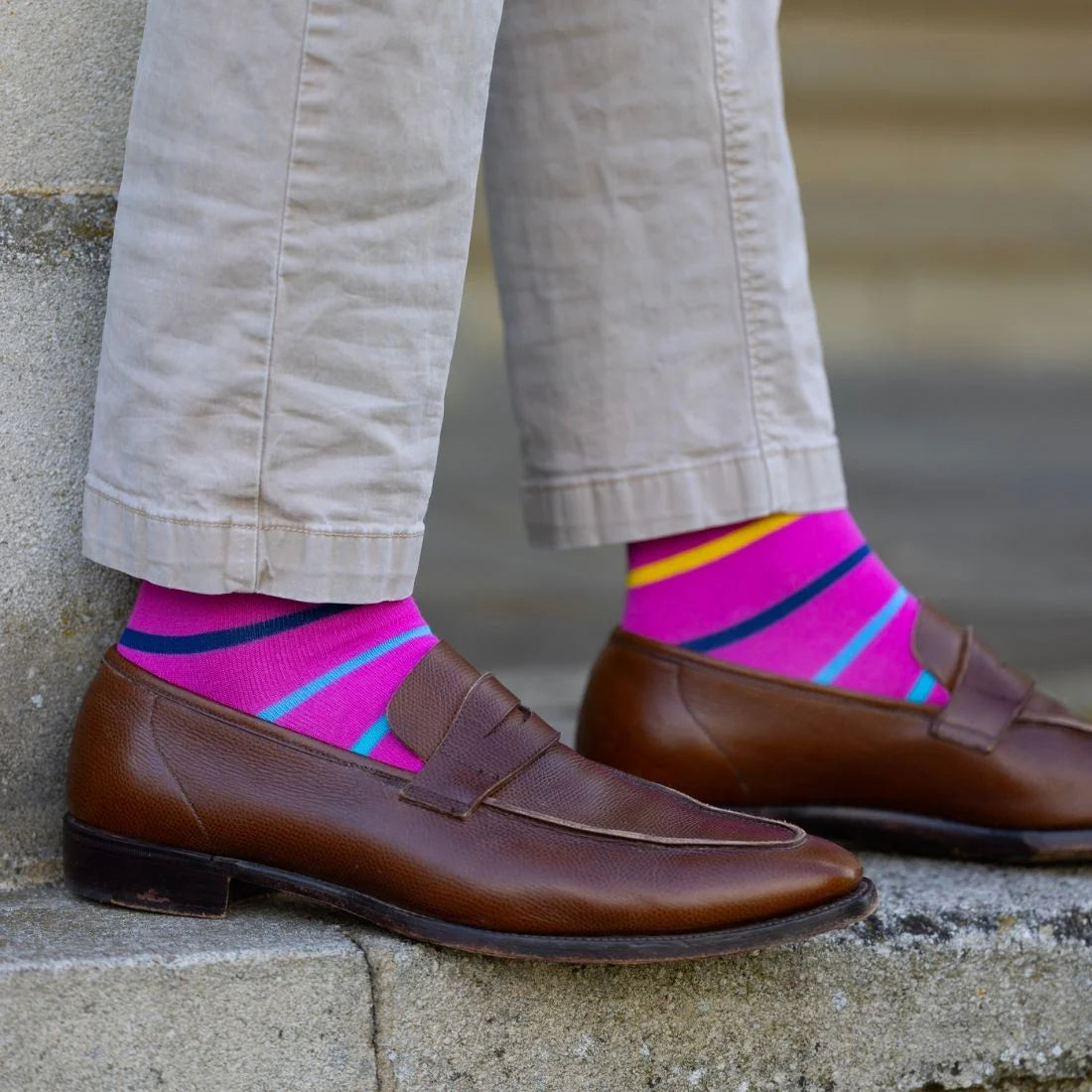 Pink Muilti Stripe Swole Panda Bamboo Socks 7-11 UK