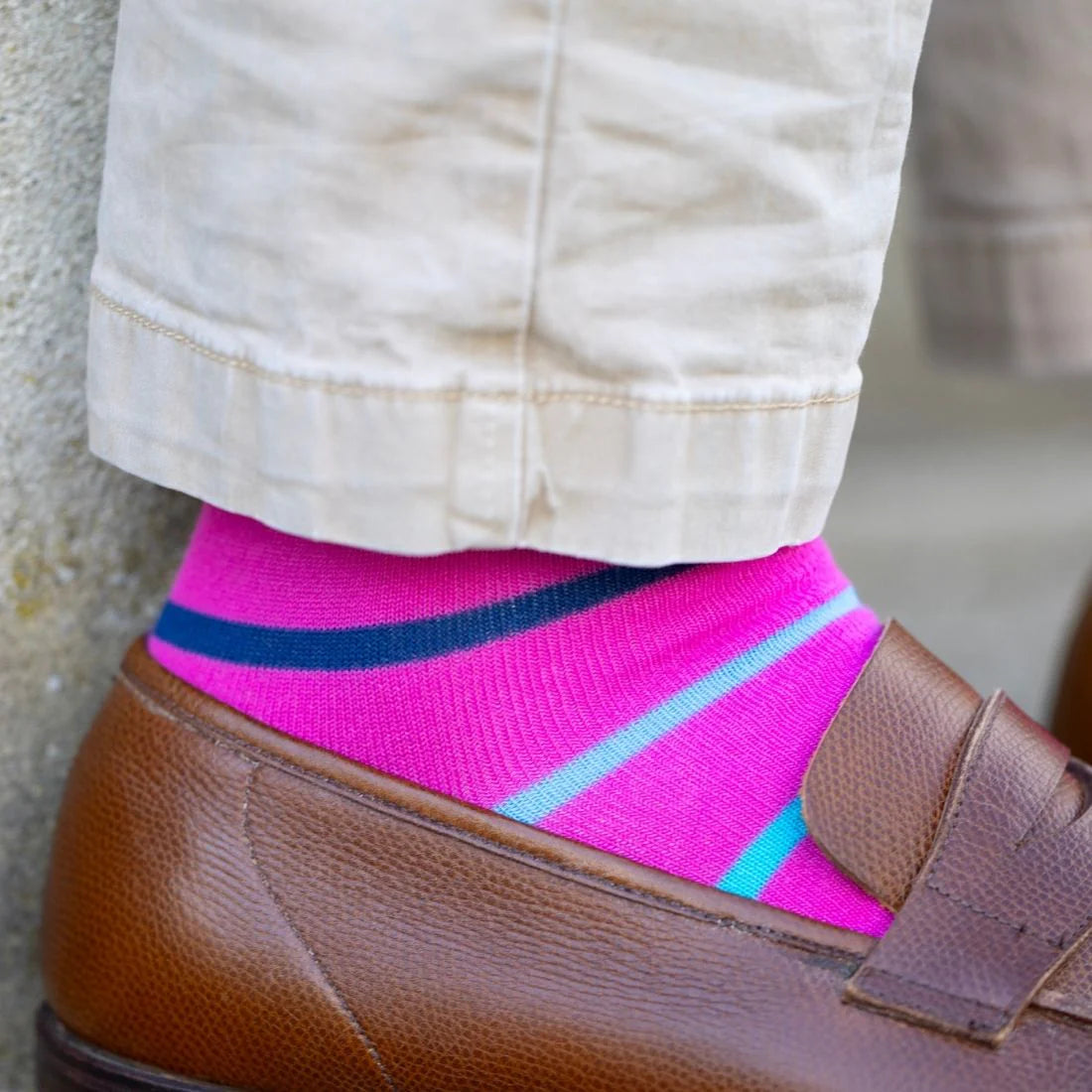 Pink Muilti Stripe Swole Panda Bamboo Socks 7-11 UK
