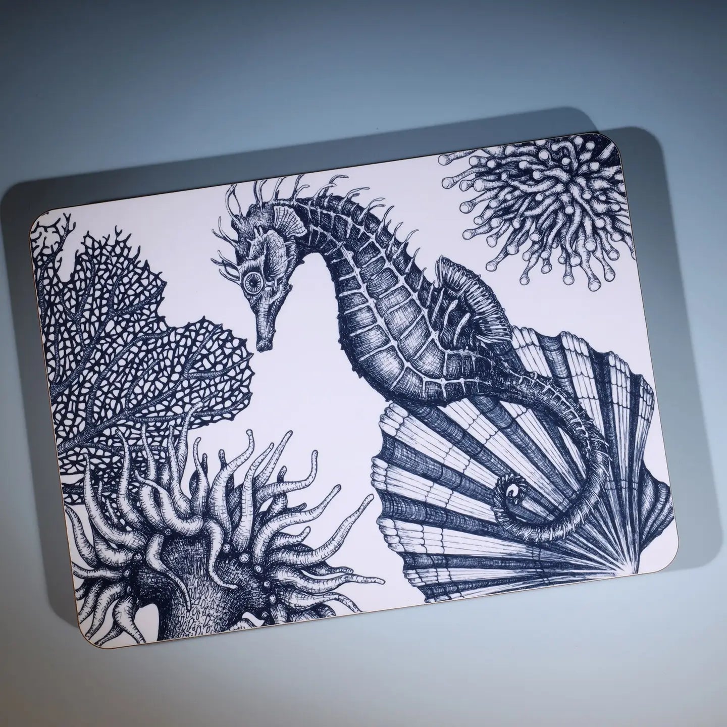 Blue and White Seahorse Placemat - Cream Cornwall