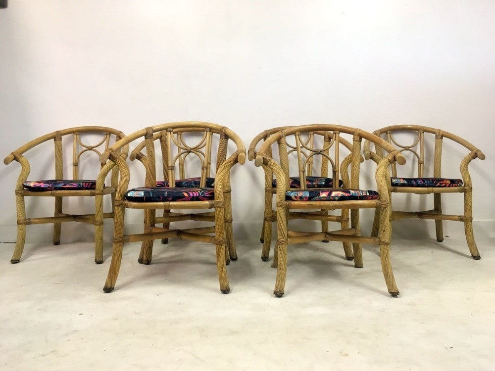 Set of Six Bamboo and Rattan Italian Armchairs. c 1960