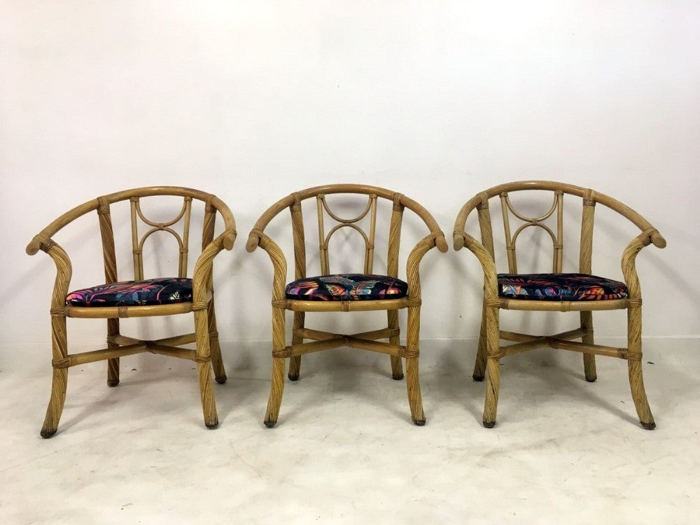 Set of Six Bamboo and Rattan Italian Armchairs. c 1960