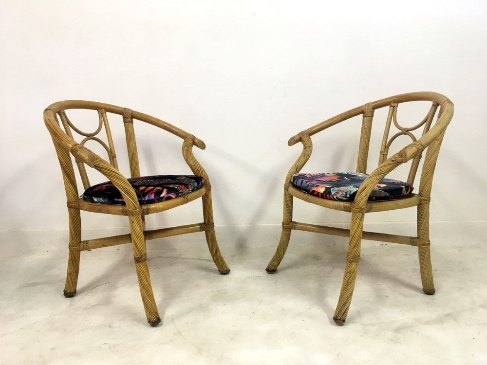 Set of Six Bamboo and Rattan Italian Armchairs. c 1960