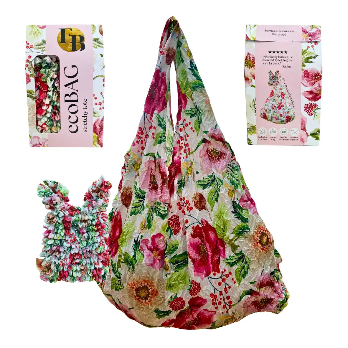 Berries and Anemones - Sustainable Foldable Shopping Bag details