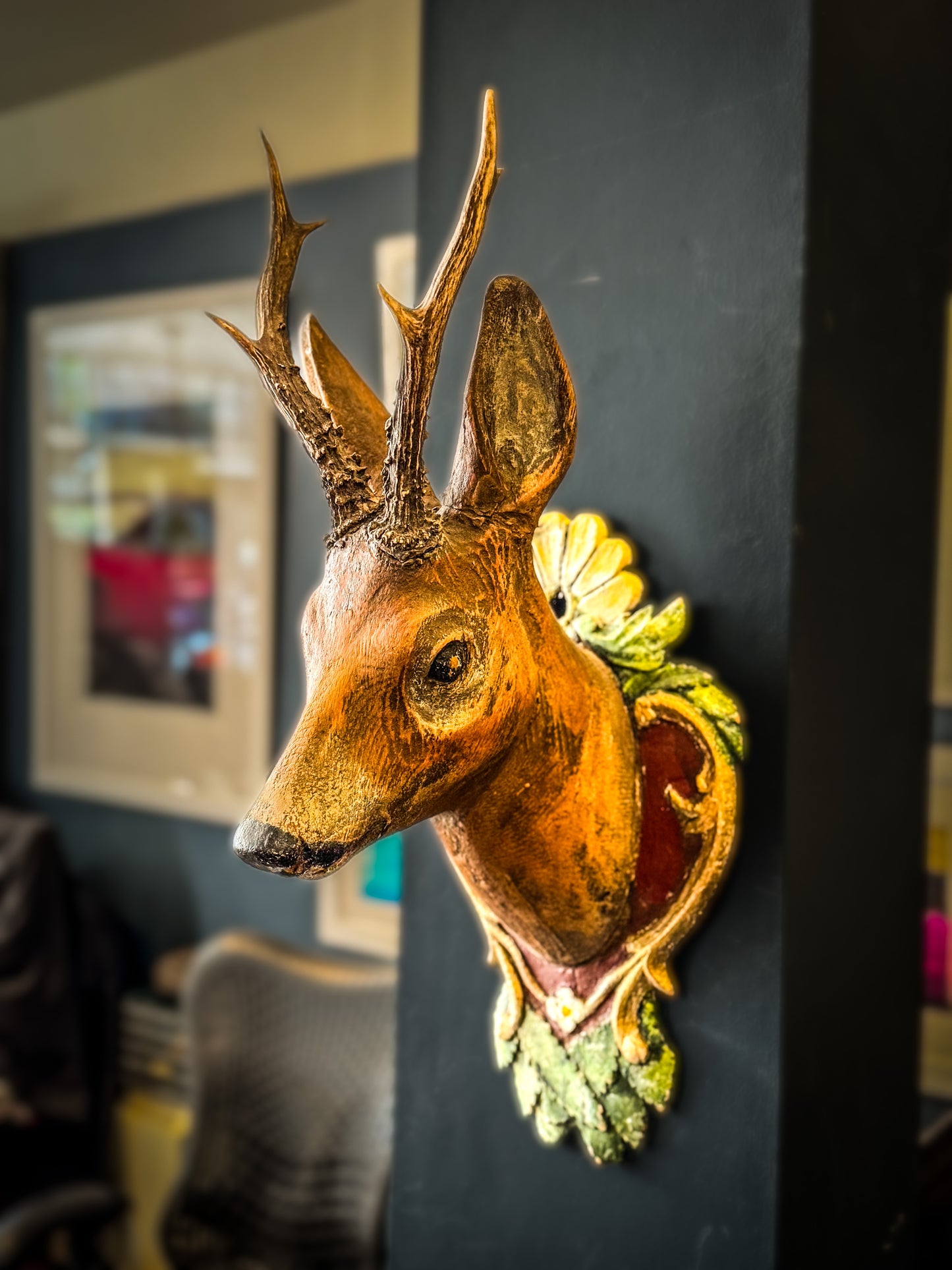 Exquisite Hand-Carved Swedish Folk Art Deer