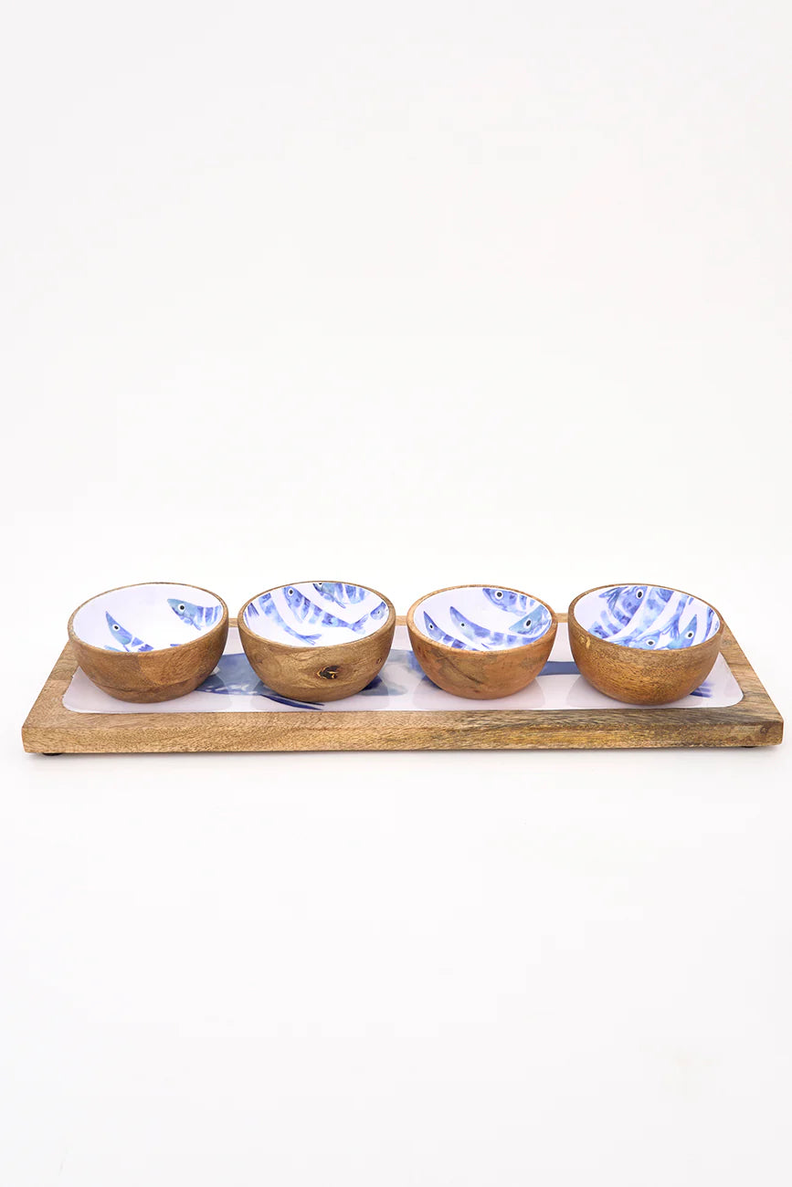 Enamelled Wooden tray with the image of a fish– Fishbone Design#6