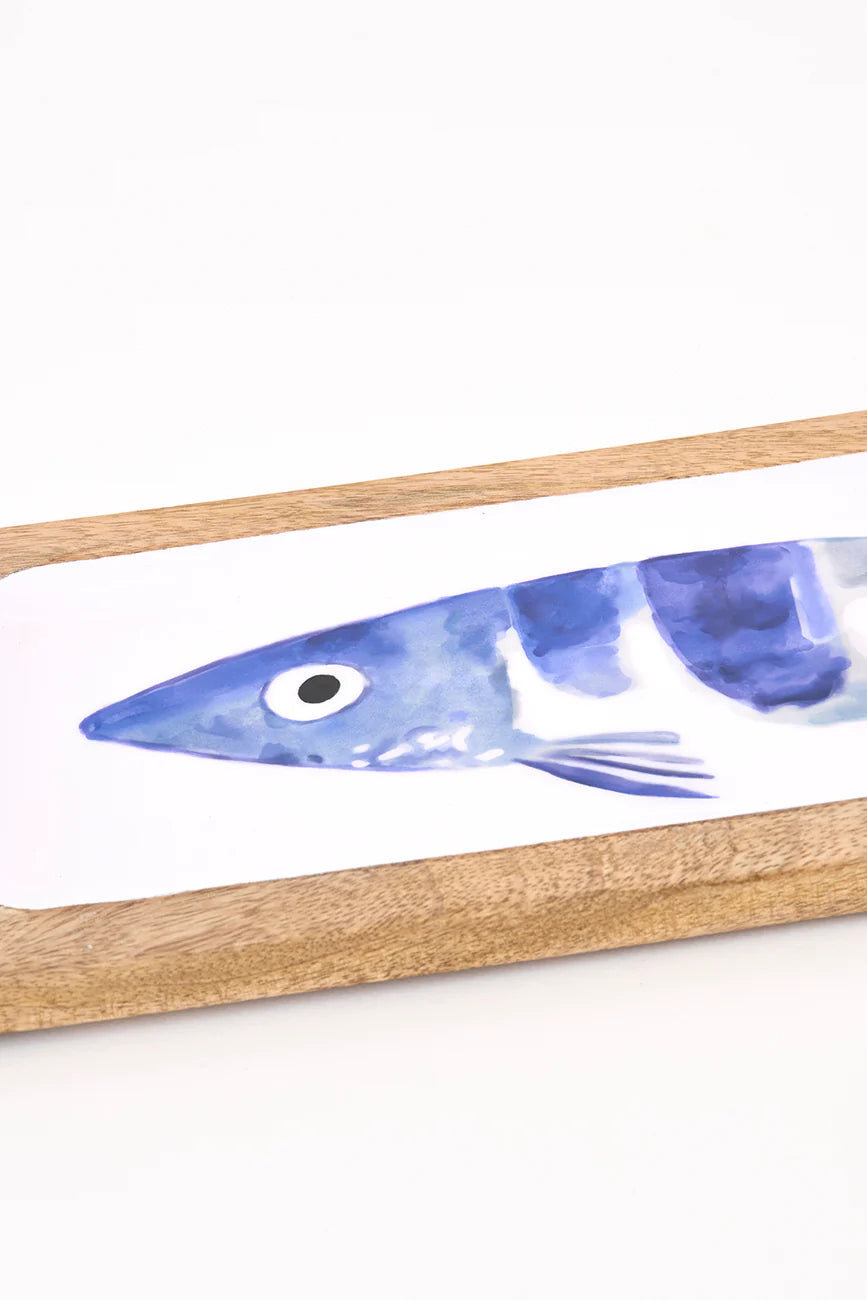 Enamelled Wooden tray with the image of a fish– Fishbone Design#6
