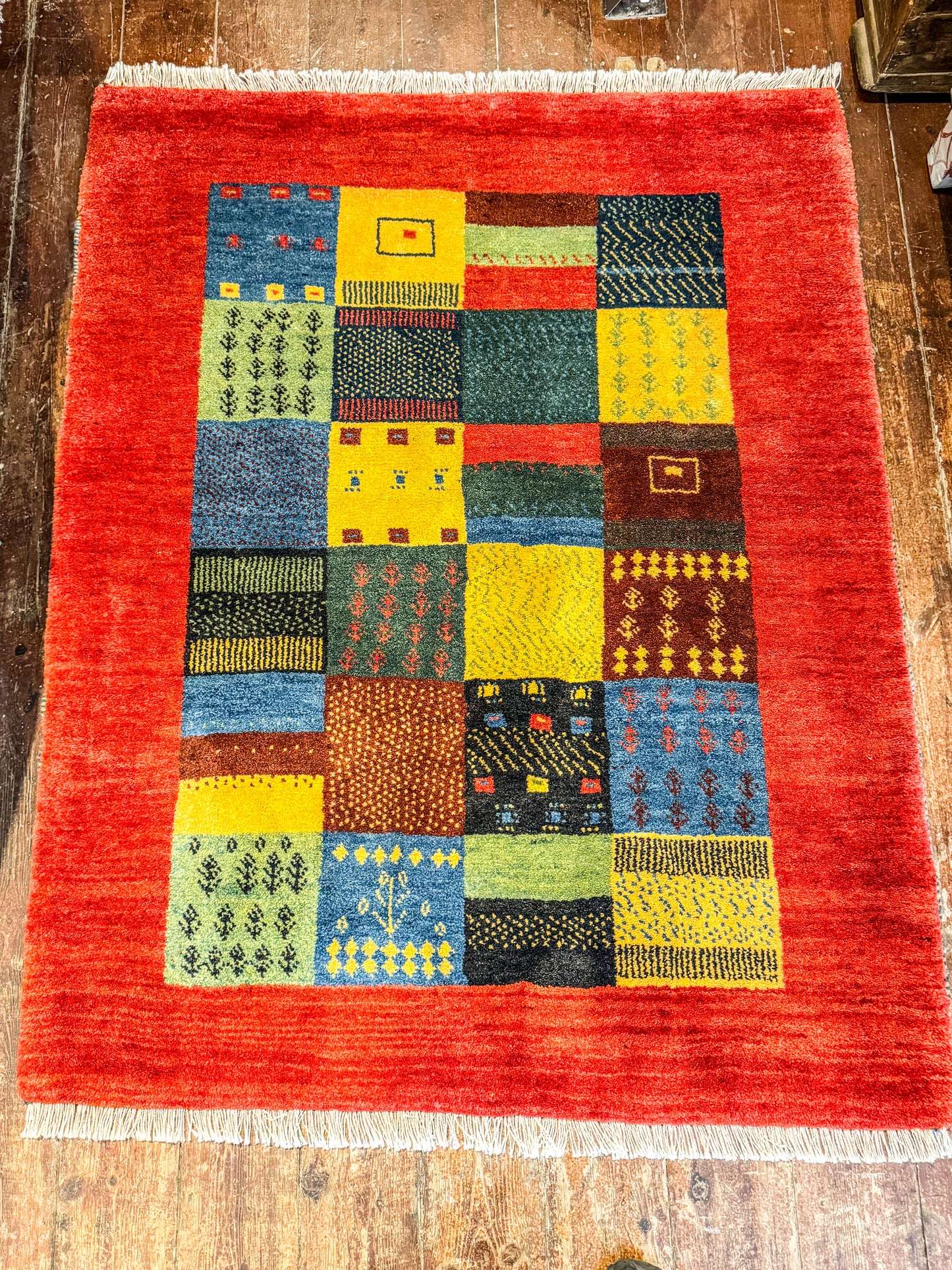 Handwoven Persian Gabbeh Wool Rug 140x110cm - Multicoloured Traditional Design
