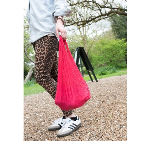 Hot Pink - Sustainable Foldable Shopping Bag in use