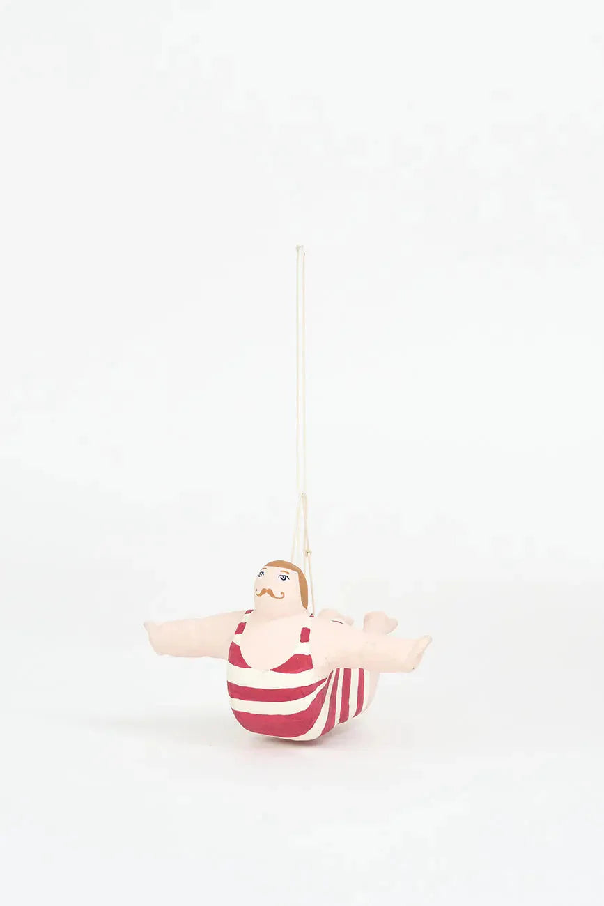 Man In Red Swimming suit Paper Mache Bather Pendant#6