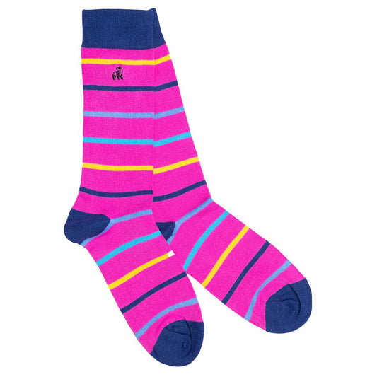 Pink Muilti Stripe Swole Panda Bamboo Socks  7-11 UK