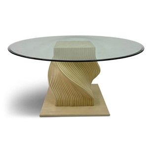 1960s John McGuire Spiral Faux Bamboo Dining Table with Circular Glass Top