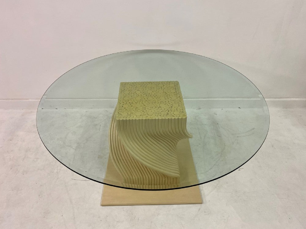 1960s John McGuire Spiral Faux Bamboo Dining Table with Circular Glass Top