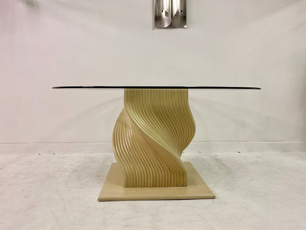1960s John McGuire Spiral Faux Bamboo Dining Table with Circular Glass Top