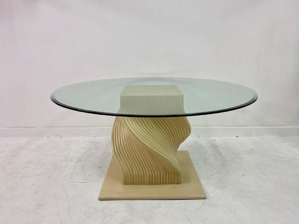 1960s John McGuire Spiral Faux Bamboo Dining Table with Circular Glass Top