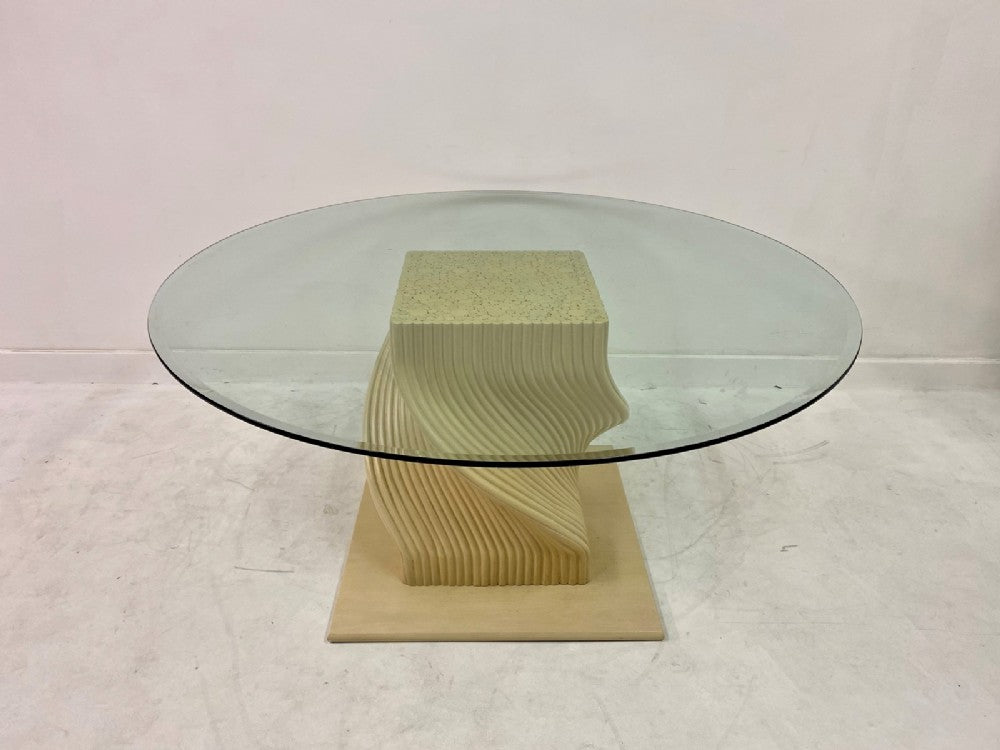 1960s John McGuire Spiral Faux Bamboo Dining Table with Circular Glass Top