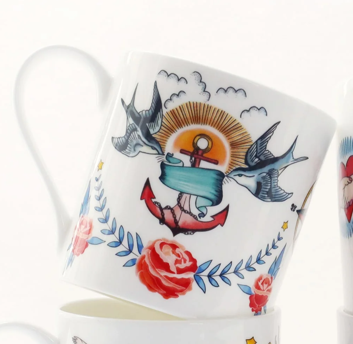 Sailor's Story Anchor Bone China Mug – Tattoo Art Collection | Cream Cornwall
