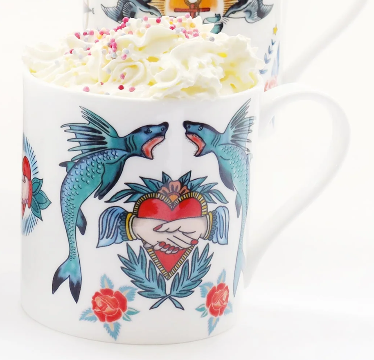 Sailor's Story Heart Bone China Mug – Tattoo Art Collection | Cream Cornwall