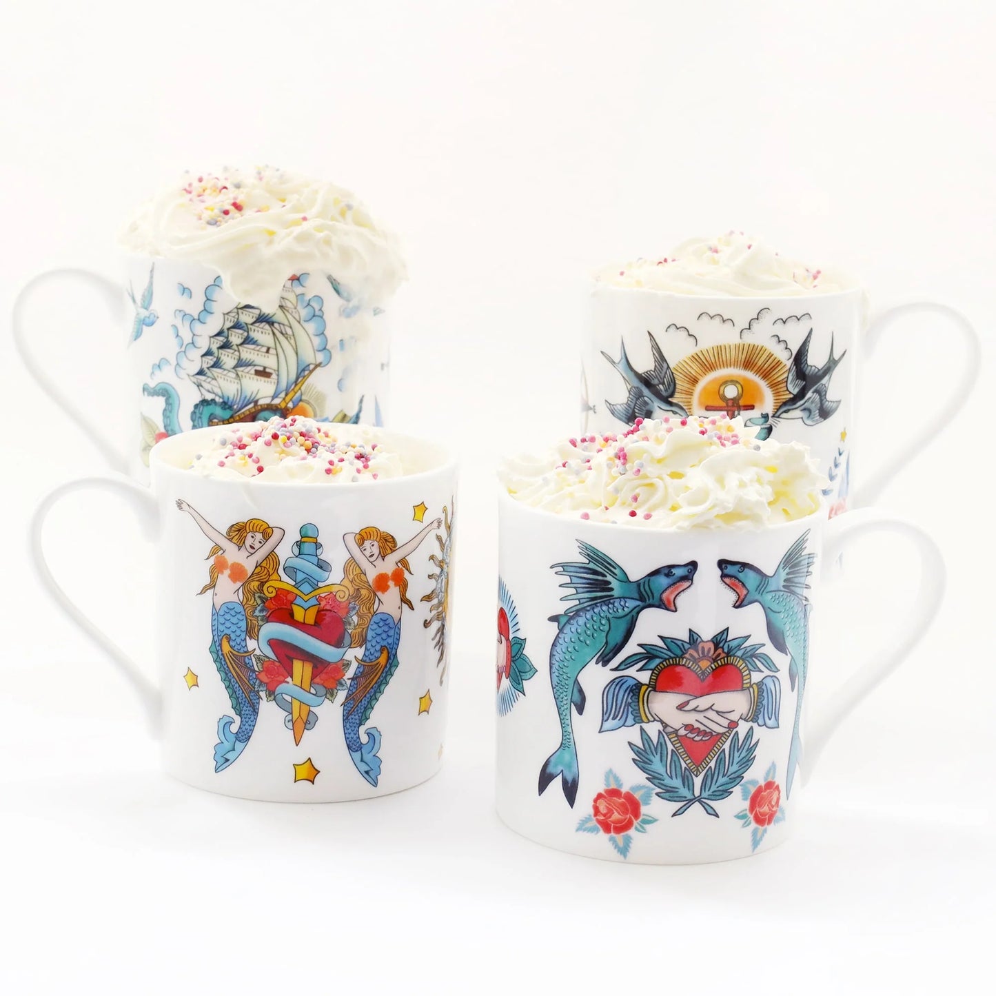 Sailor's Story Mermaid Bone China Mug – Tattoo Art Collection | Cream Cornwall Set 2