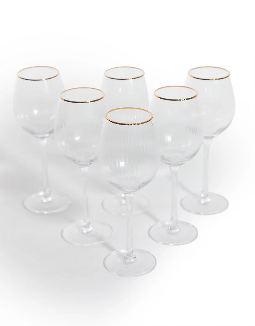 Set of 6 Gold-Rimmed Wine Glasses 1