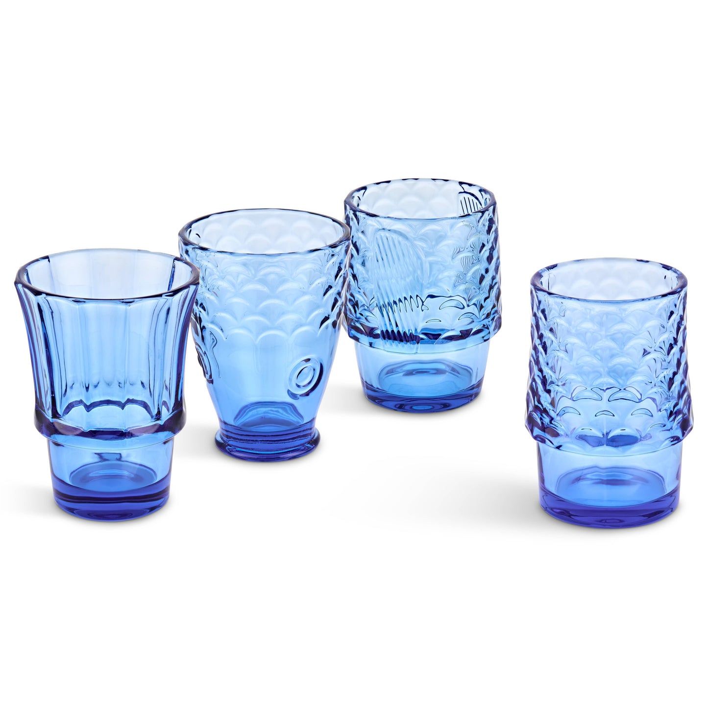 Uberstar Fish Stacking Glasses – Set of 4 Blue Glass Tumblers 5