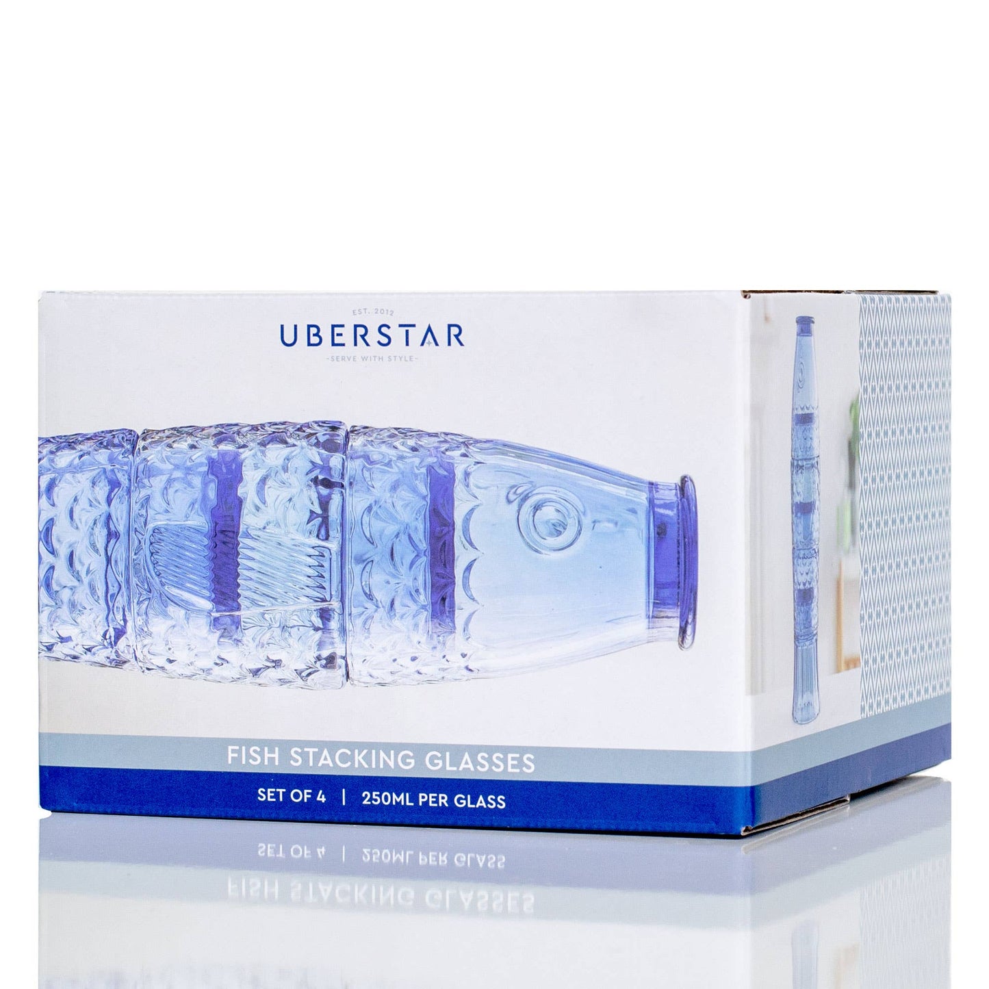 Uberstar Fish Stacking Glasses – Set of 4 Blue Glass Tumblers Box 1