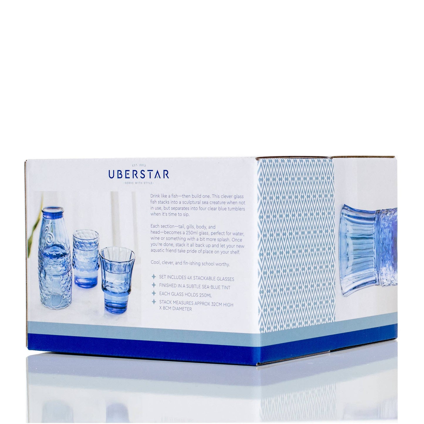 Uberstar Fish Stacking Glasses – Set of 4 Blue Glass Tumblers box 3
