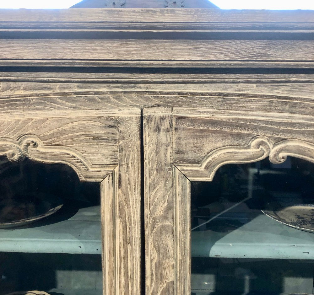 19th-Century French Limed Oak Vitrine