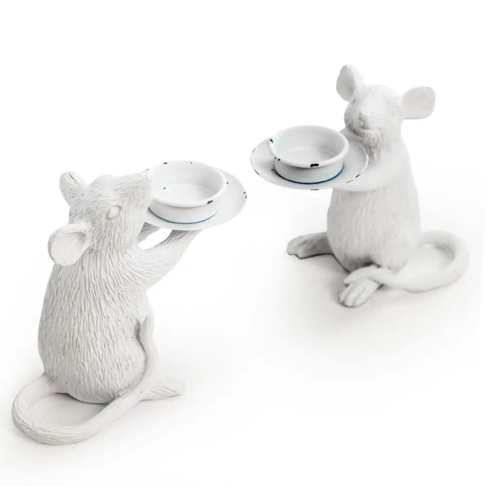 White Mouse Candle Holders