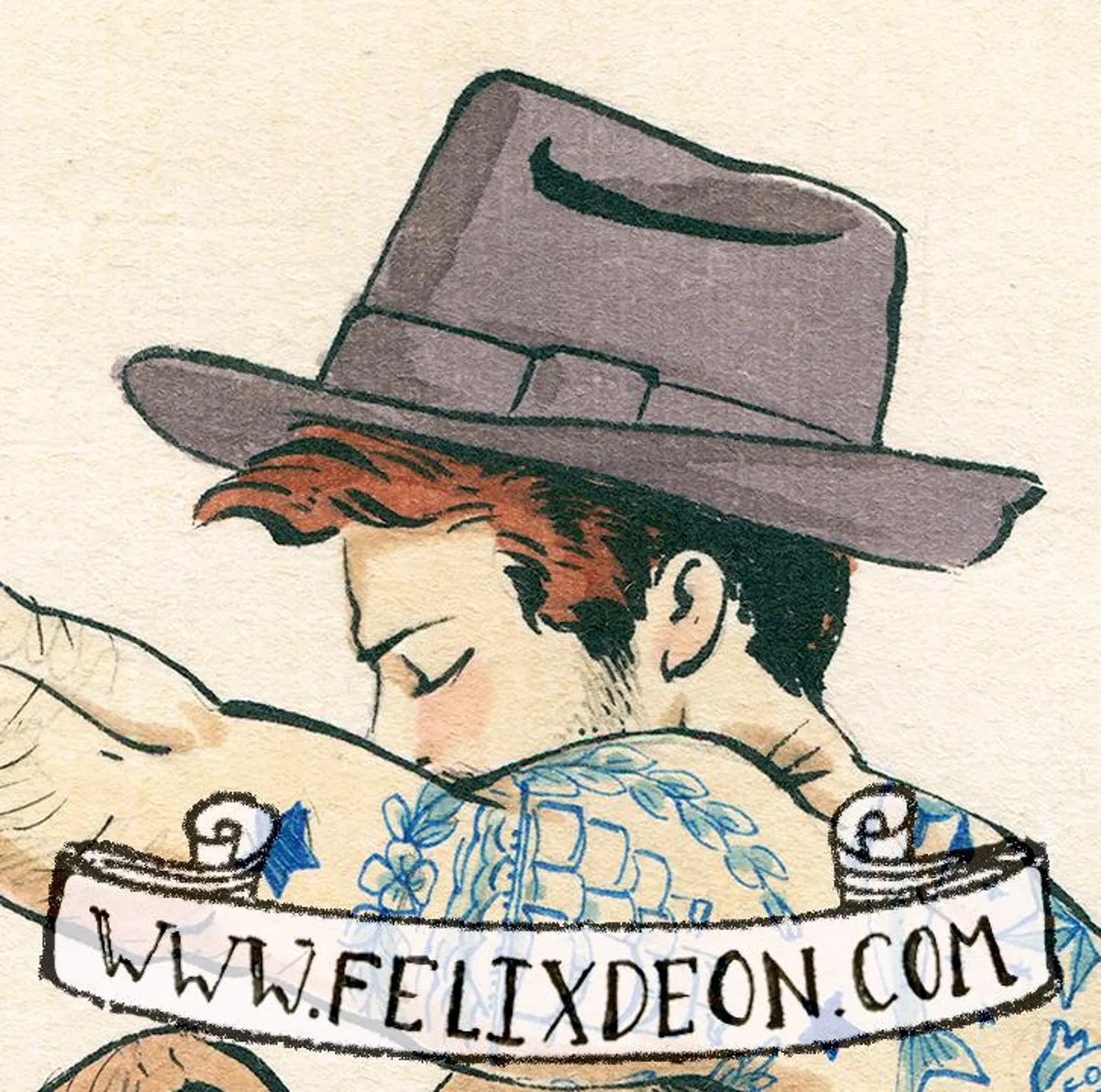 Illustration of a person with tattoos and a hat,