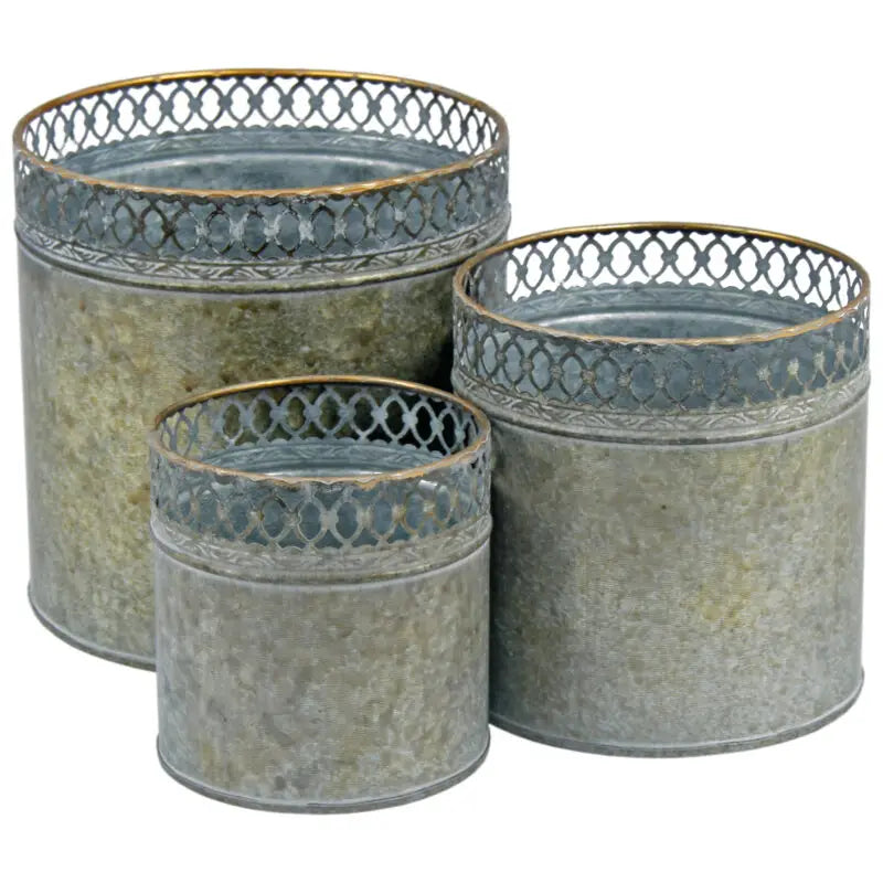 Small Decorative Galvanized Metal Planter with Lattice 11.5x10.5cm