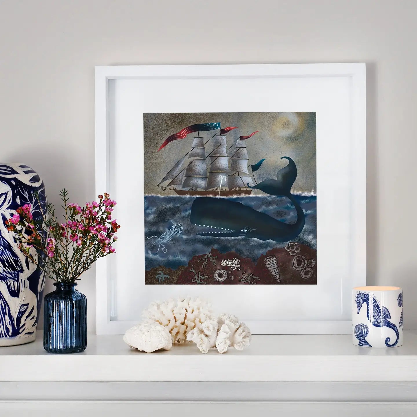 The Whale & the Squid Art Print Unframed - Cream Cornwall