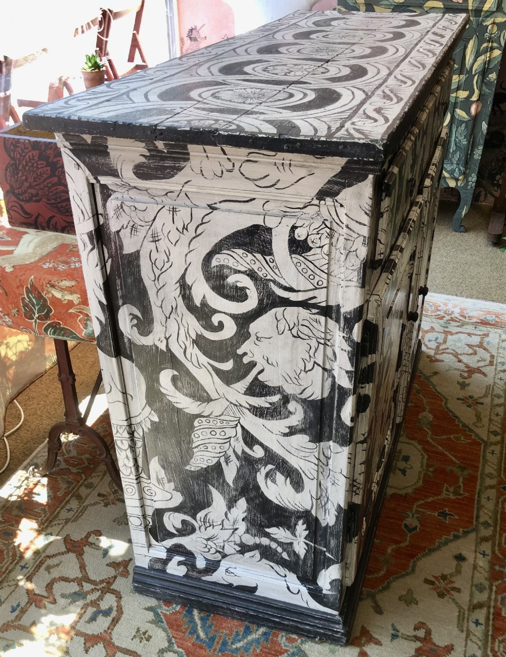 Hand-painted 19th Century Black and White 'Grotesque' French Buffet/Cabinet by Melissa White