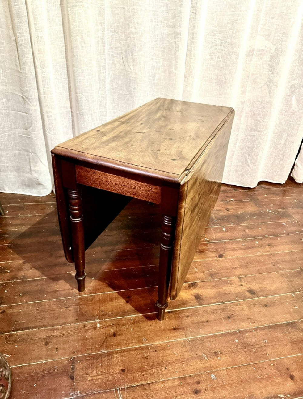 Large mahogany drop leaf folding dining table