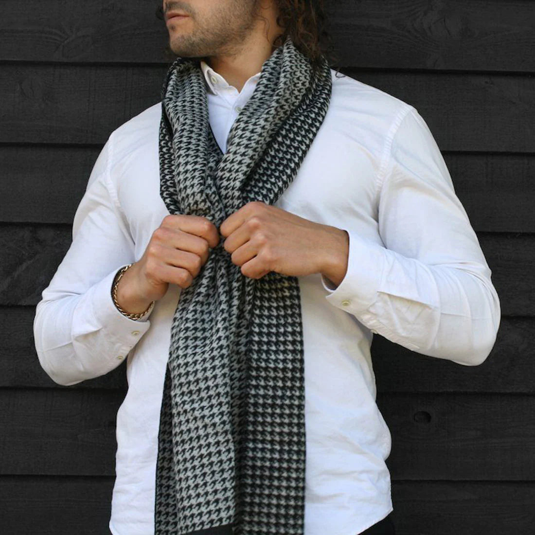 Classic Black And White Houndstooth Bamboo Scarf