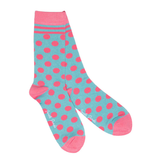 Pink Dots On Sky Blue Bamboo Socks 4-7 UK