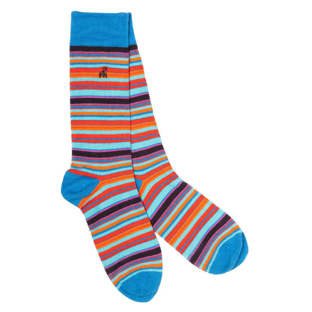 Narrow Multi-coloured Striped Swole Panda Bamboo Socks 7-11 UK