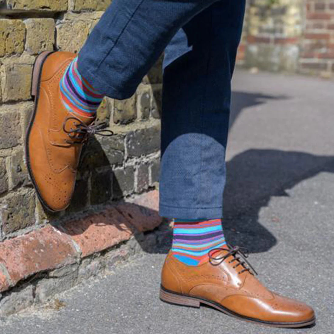 Narrow Multi-coloured Striped Swole Panda Bamboo Socks 7-11 UK