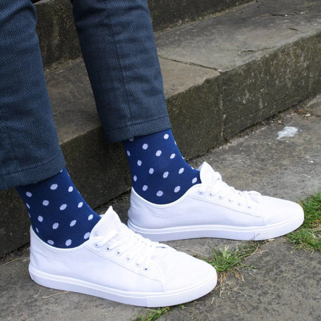 Blue With White Polka Dot Bamboo Socks 7-11 UK