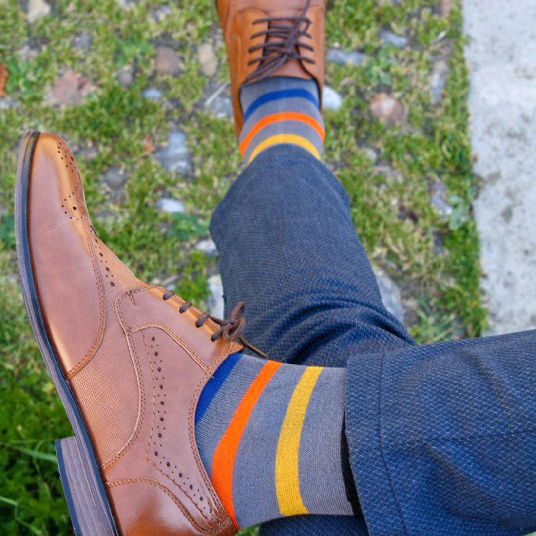Charcoal And Multicoloured Stripe Swole Panda Bamboo Socks 7-11 UK